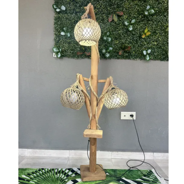 Ahşap Lambader 3 Küre